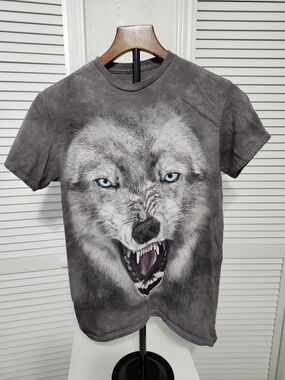 The Mountain Gray Wolf T-Shirt with Blue-Eyed Wolf Graphic